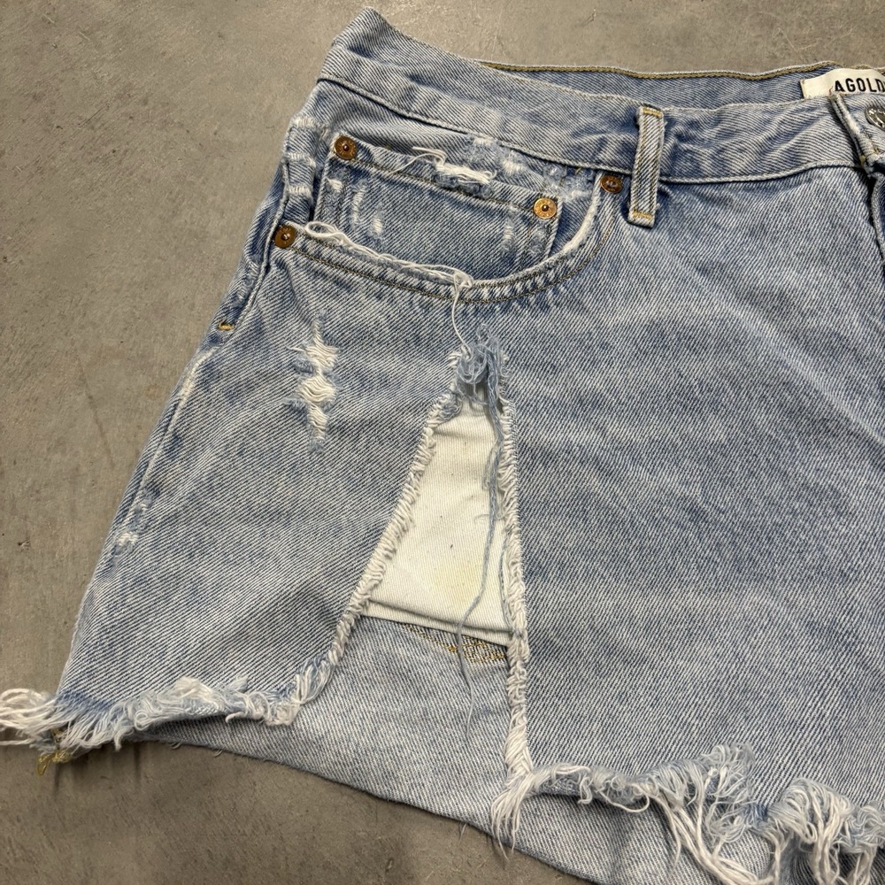 Agolde Women's Button Fly Parker Jean Shorts Sz 32 Blue Denim Cut Off Distressed - Picture 3 of 6